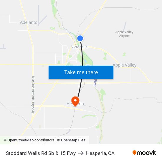 Stoddard Wells Rd Sb & 15 Fwy to Hesperia, CA map
