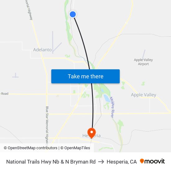 National Trails Hwy Nb & N Bryman Rd to Hesperia, CA map