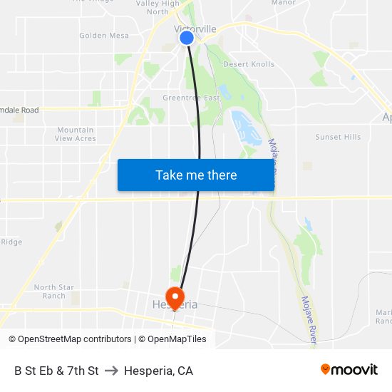 B St Eb & 7th St to Hesperia, CA map