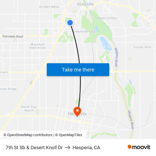 7th St Sb & Desert Knoll Dr to Hesperia, CA map