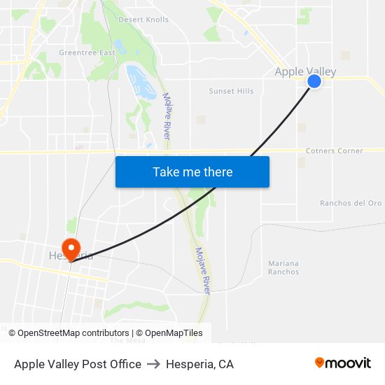 Apple Valley Post Office to Hesperia, CA map