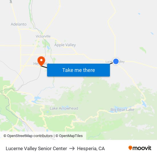 Lucerne Valley Senior Center to Hesperia, CA map