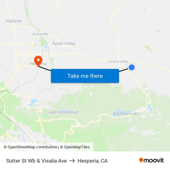 Sutter St Wb & Visalia Ave to Hesperia, CA map