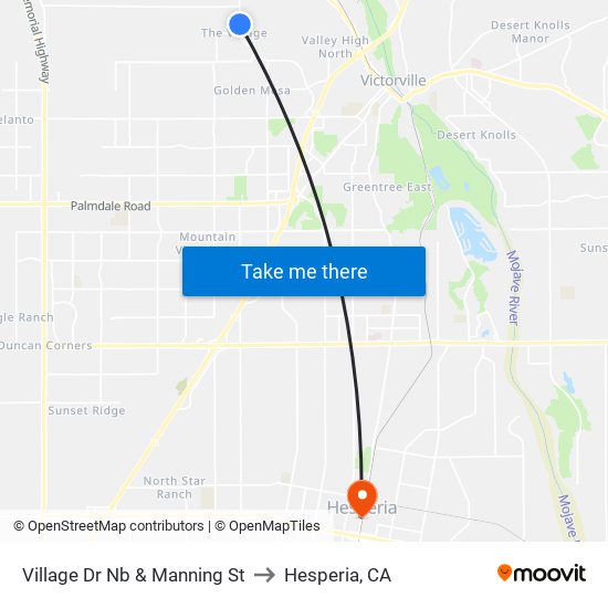 Village Dr Nb & Manning St to Hesperia, CA map