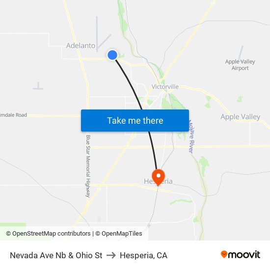 Nevada Ave Nb & Ohio St to Hesperia, CA map