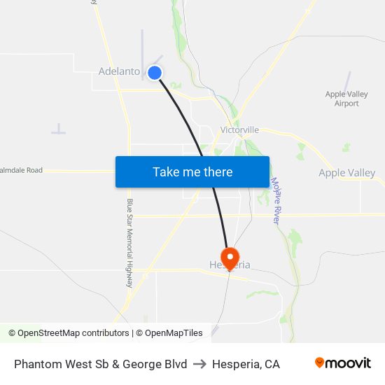 Phantom West Sb & George Blvd to Hesperia, CA map