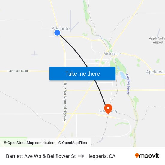 Bartlett Ave Wb & Bellflower St to Hesperia, CA map