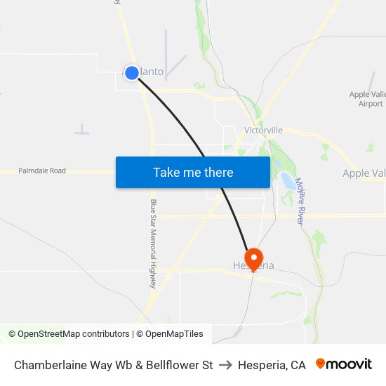 Chamberlaine Way Wb & Bellflower St to Hesperia, CA map