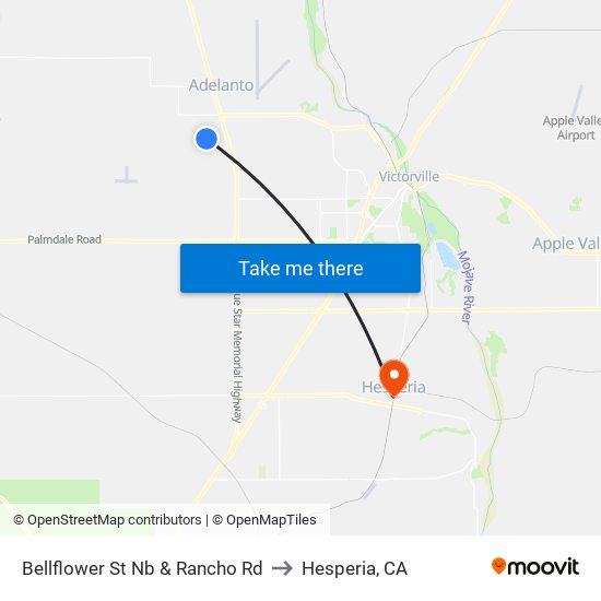 Bellflower St Nb & Rancho Rd to Hesperia, CA map