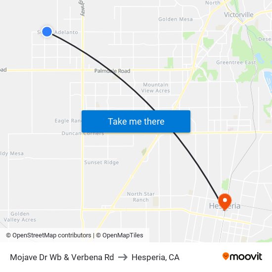 Mojave Dr Wb & Verbena Rd to Hesperia, CA map