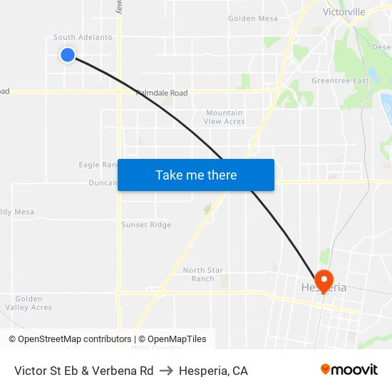 Victor St Eb & Verbena Rd to Hesperia, CA map