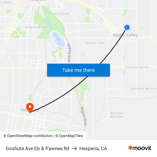 Goshute Ave Eb & Pawnee Rd to Hesperia, CA map