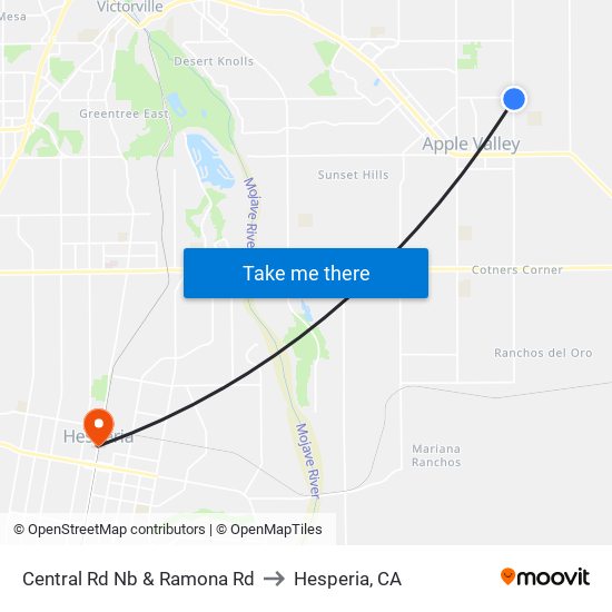 Central Rd Nb & Ramona Rd to Hesperia, CA map