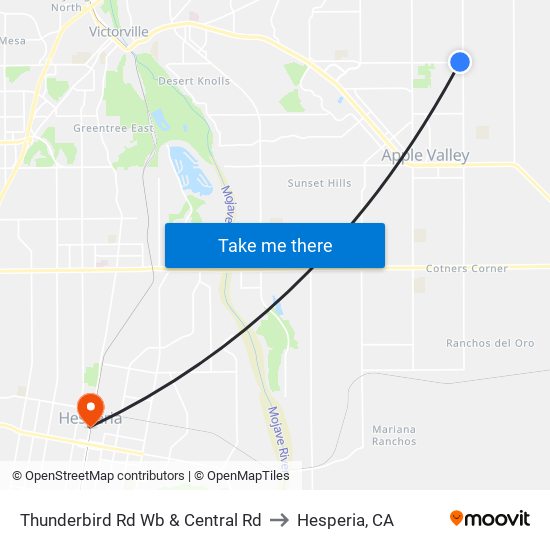 Thunderbird Rd Wb & Central Rd to Hesperia, CA map