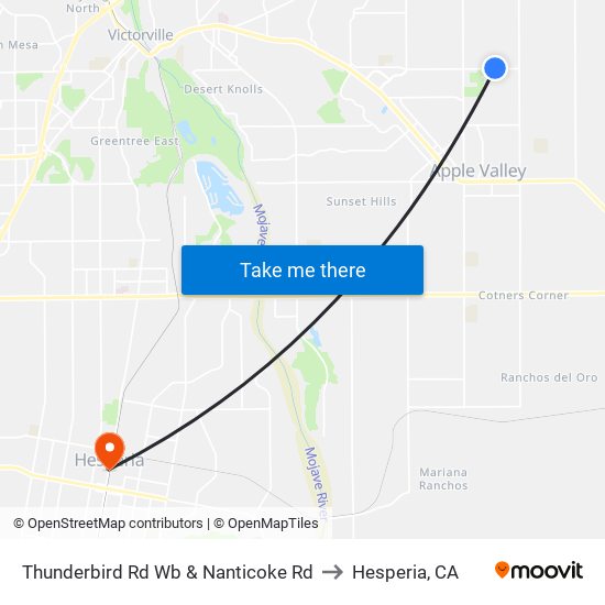 Thunderbird Rd Wb & Nanticoke Rd to Hesperia, CA map