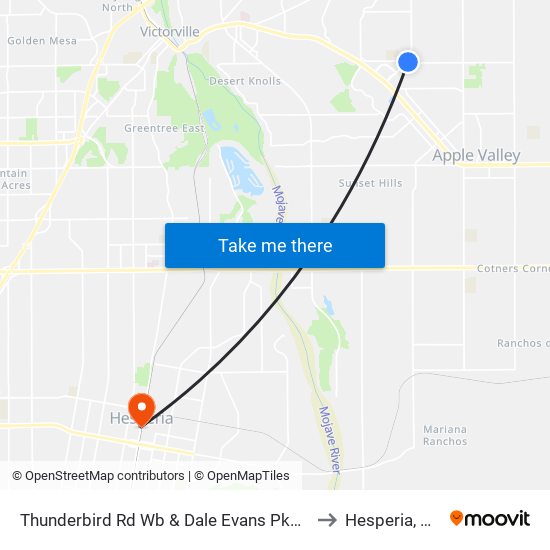 Thunderbird Rd Wb & Dale Evans Pkwy to Hesperia, CA map