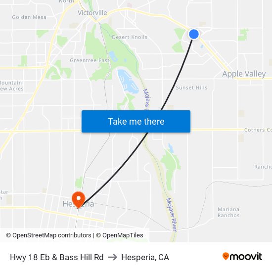 Hwy 18 Eb & Bass Hill Rd to Hesperia, CA map