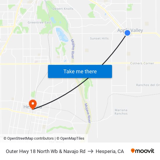 Outer Hwy 18 North Wb & Navajo Rd to Hesperia, CA map