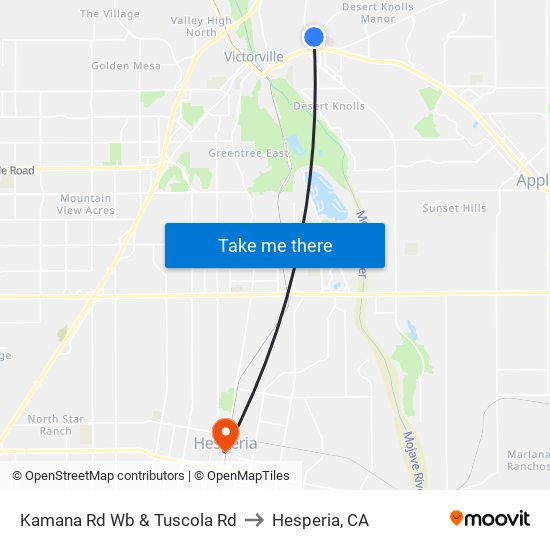 Kamana Rd Wb & Tuscola Rd to Hesperia, CA map