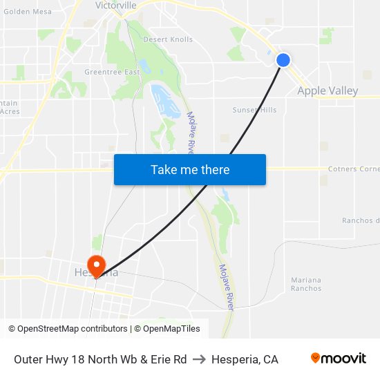 Outer Hwy 18 North Wb & Erie Rd to Hesperia, CA map