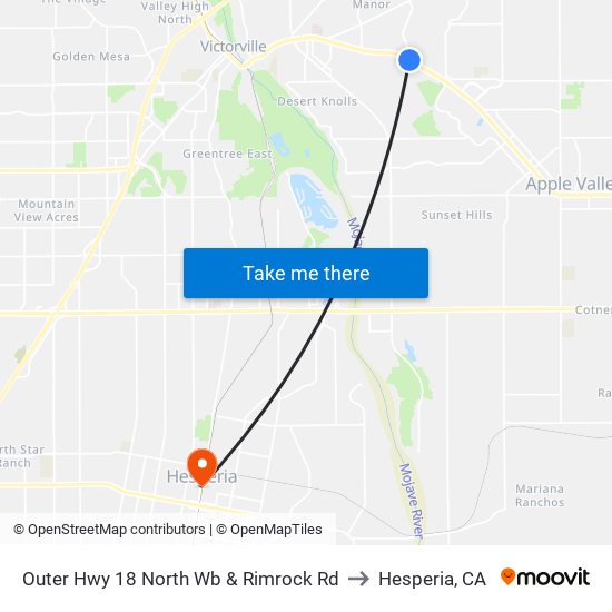 Outer Hwy 18 North Wb & Rimrock Rd to Hesperia, CA map