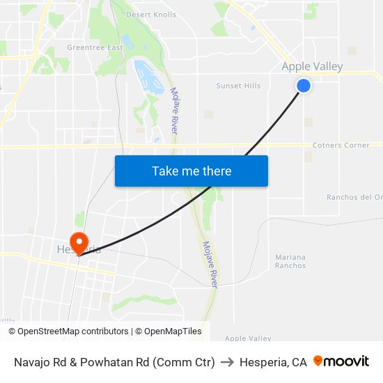 Navajo Rd & Powhatan Rd (Comm Ctr) to Hesperia, CA map