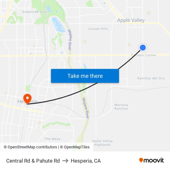 Central Rd & Pahute Rd to Hesperia, CA map