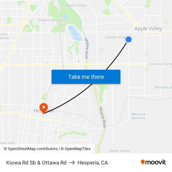 Kiowa Rd Sb & Ottawa Rd to Hesperia, CA map