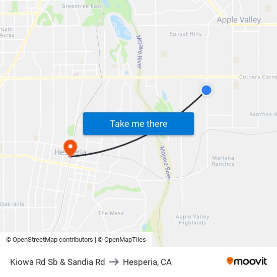 Kiowa Rd Sb & Sandia Rd to Hesperia, CA map