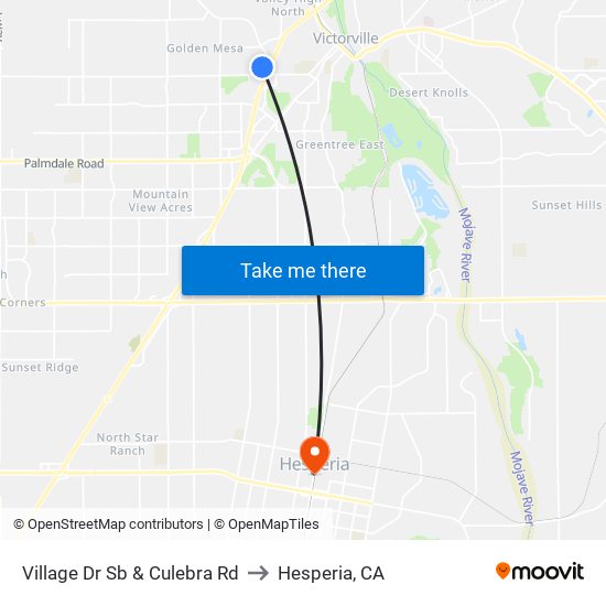 Village Dr Sb & Culebra Rd to Hesperia, CA map