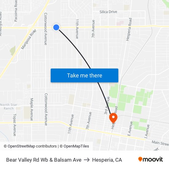 Bear Valley Rd Wb & Balsam Ave to Hesperia, CA map