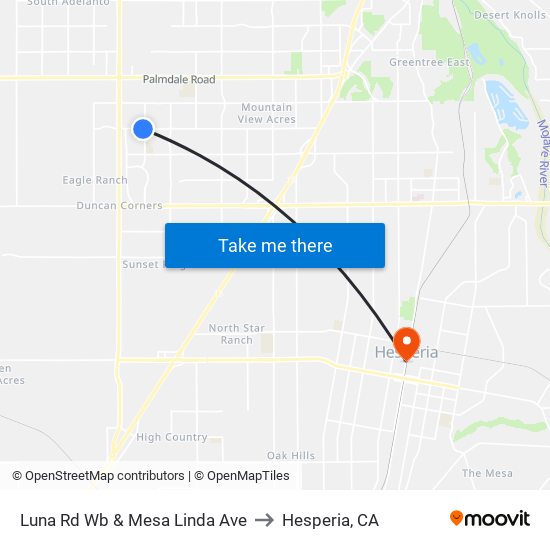 Luna Rd Wb & Mesa Linda Ave to Hesperia, CA map