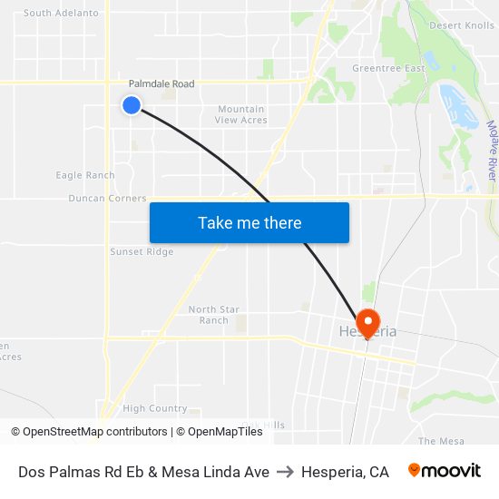 Dos Palmas Rd Eb & Mesa Linda Ave to Hesperia, CA map