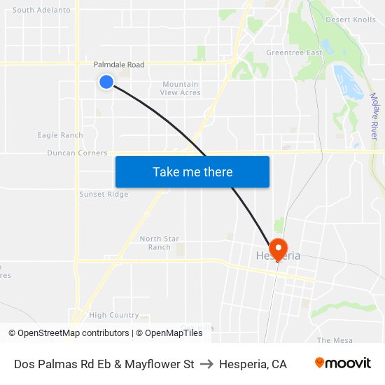 Dos Palmas Rd Eb & Mayflower St to Hesperia, CA map