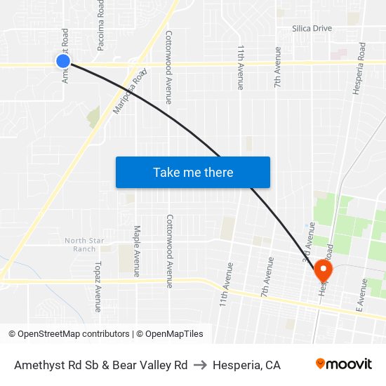 Amethyst Rd Sb & Bear Valley Rd to Hesperia, CA map