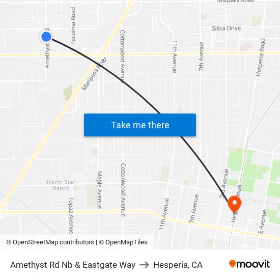 Amethyst Rd Nb & Eastgate Way to Hesperia, CA map