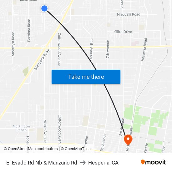 El Evado Rd Nb & Manzano Rd to Hesperia, CA map