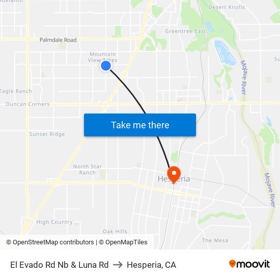 El Evado Rd Nb & Luna Rd to Hesperia, CA map