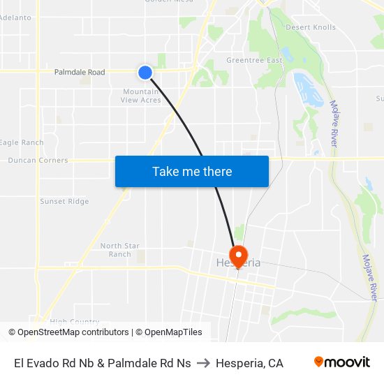 El Evado Rd Nb & Palmdale Rd Ns to Hesperia, CA map