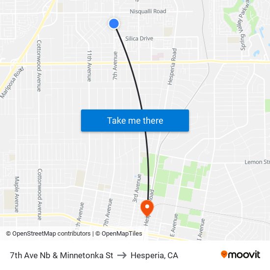 7th Ave Nb & Minnetonka St to Hesperia, CA map