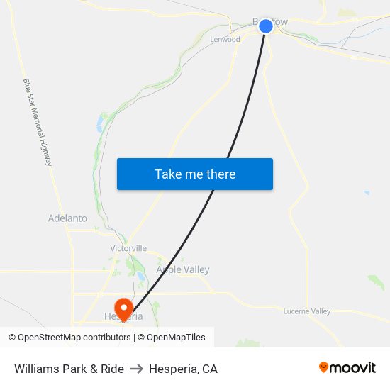 Williams Park & Ride to Hesperia, CA map