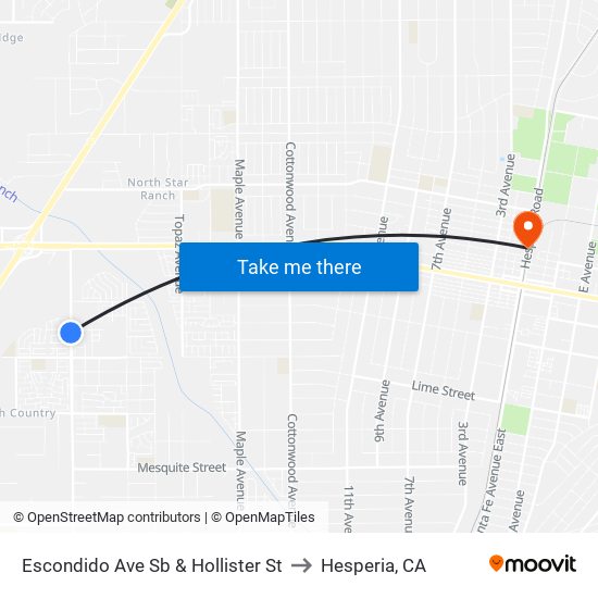 Escondido Ave Sb & Hollister St to Hesperia, CA map