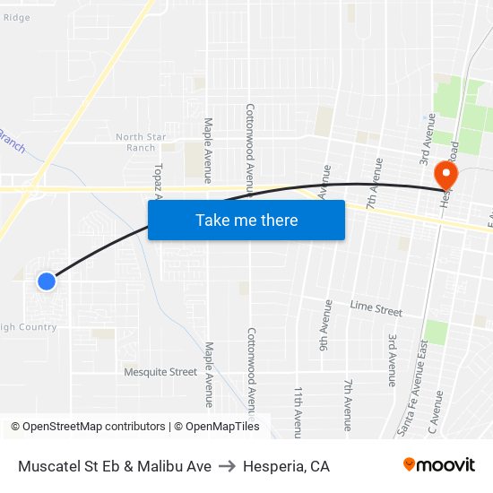 Muscatel St Eb & Malibu Ave to Hesperia, CA map
