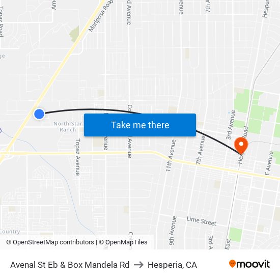 Avenal St Eb & Box Mandela Rd to Hesperia, CA map