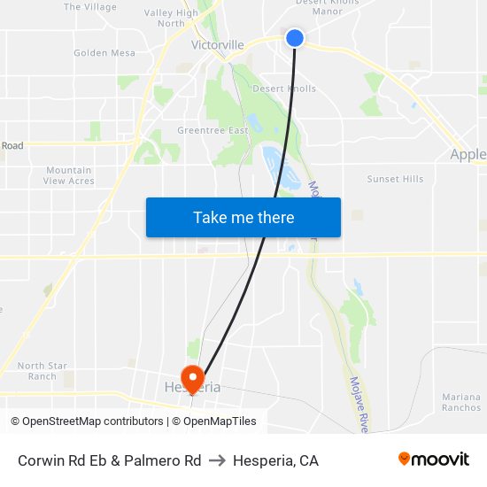 Corwin Rd Eb & Palmero Rd to Hesperia, CA map