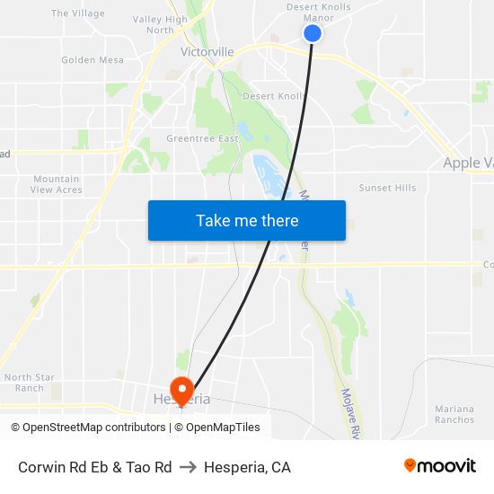Corwin Rd Eb & Tao Rd to Hesperia, CA map