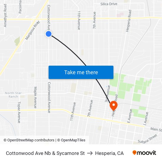 Cottonwood Ave Nb & Sycamore St to Hesperia, CA map