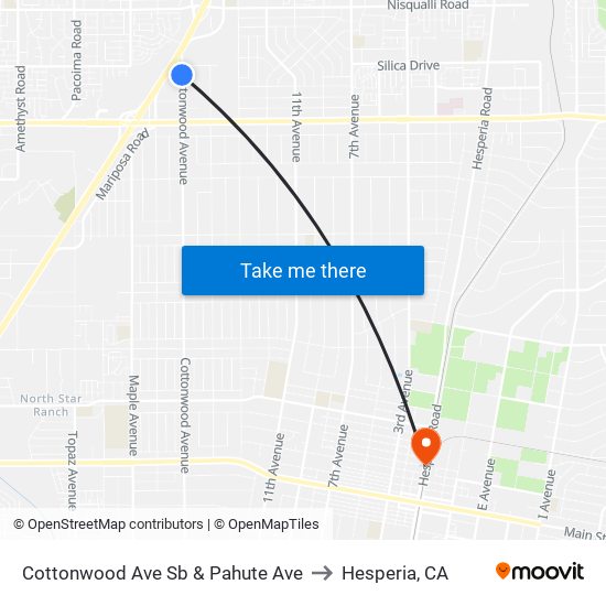 Cottonwood Ave Sb & Pahute Ave to Hesperia, CA map