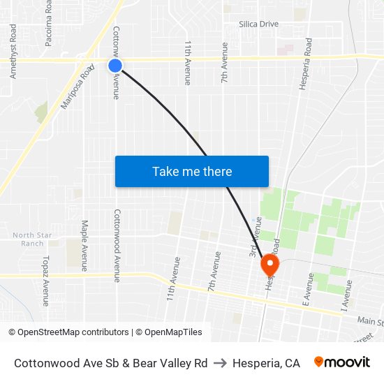 Cottonwood Ave Sb & Bear Valley Rd to Hesperia, CA map