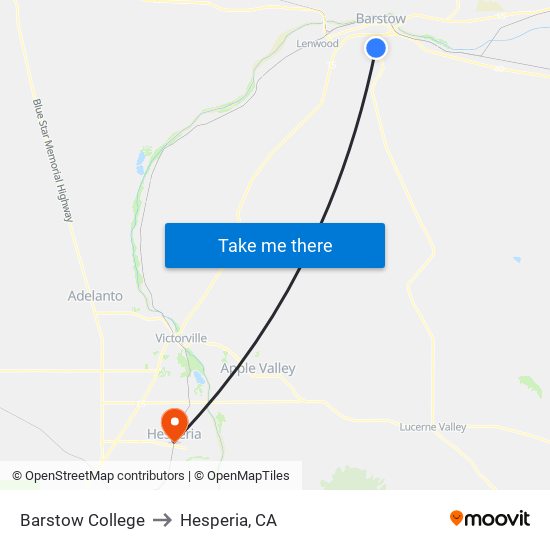 Barstow College to Hesperia, CA map